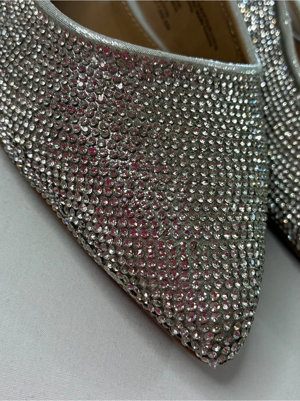 A New Day Elle Silver Rhinestone Slingback Pointed Toe Low Block Heels Size 7